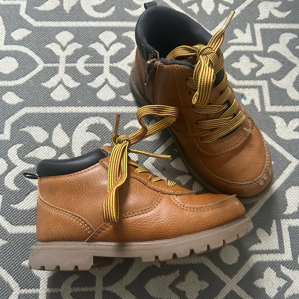 Brown Leather Toddler Boots with Yellow Laces size 10